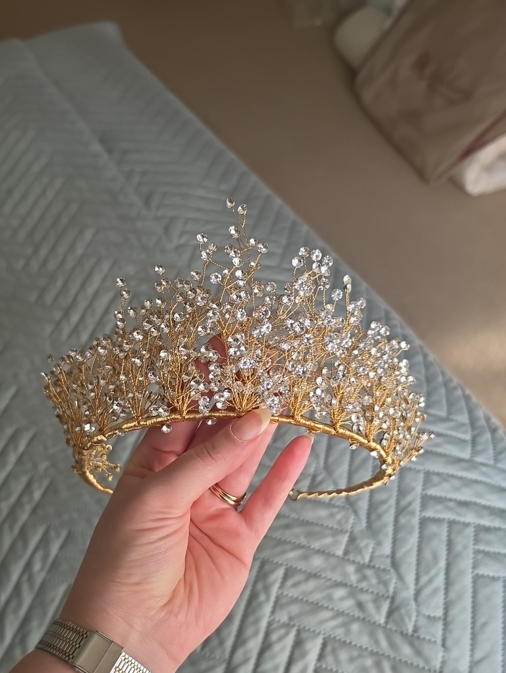 DORCHID Gold Crystal Crown Tiara, Adjustable Wedding Headpiece